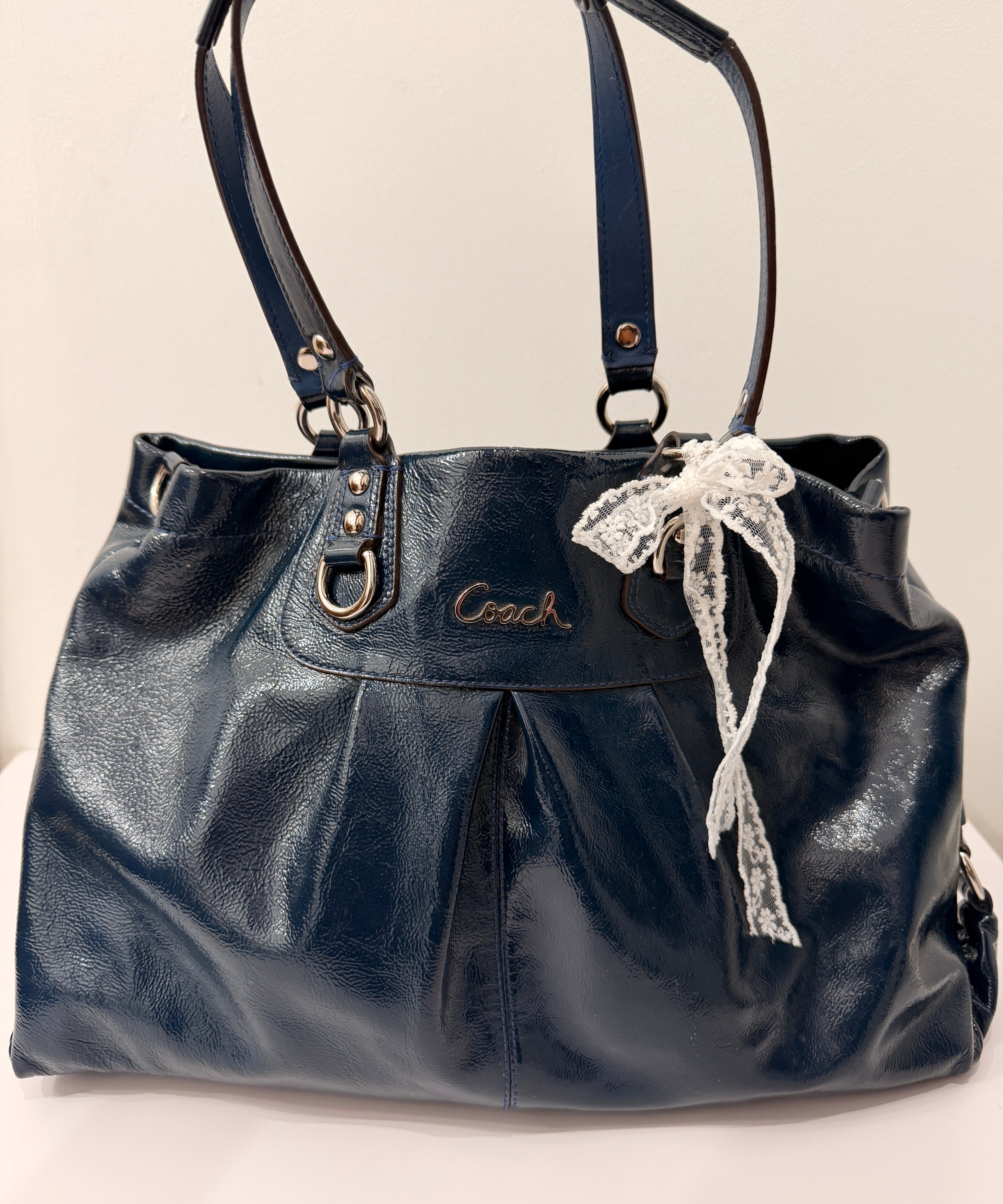 Coach Navy Patent Leather  Ashley Carry-All Bag