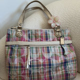 Coach Plaid Madras Poppy Tote Bag
