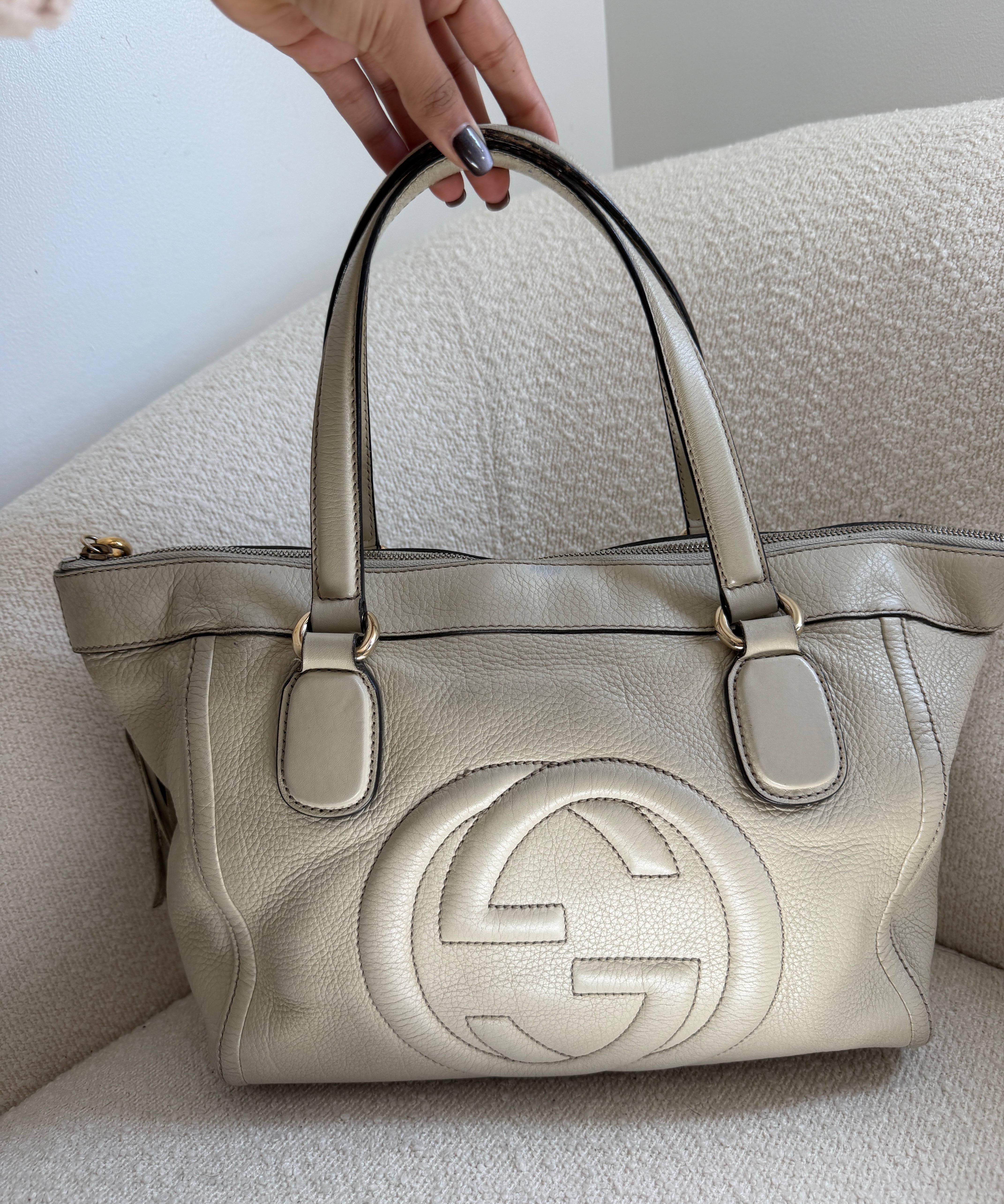 White Leather Gucci Soho Double-G Tote