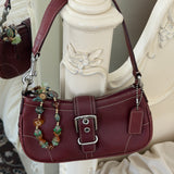Coach Burgundy Leather Demi Hamptons Buckle Bag