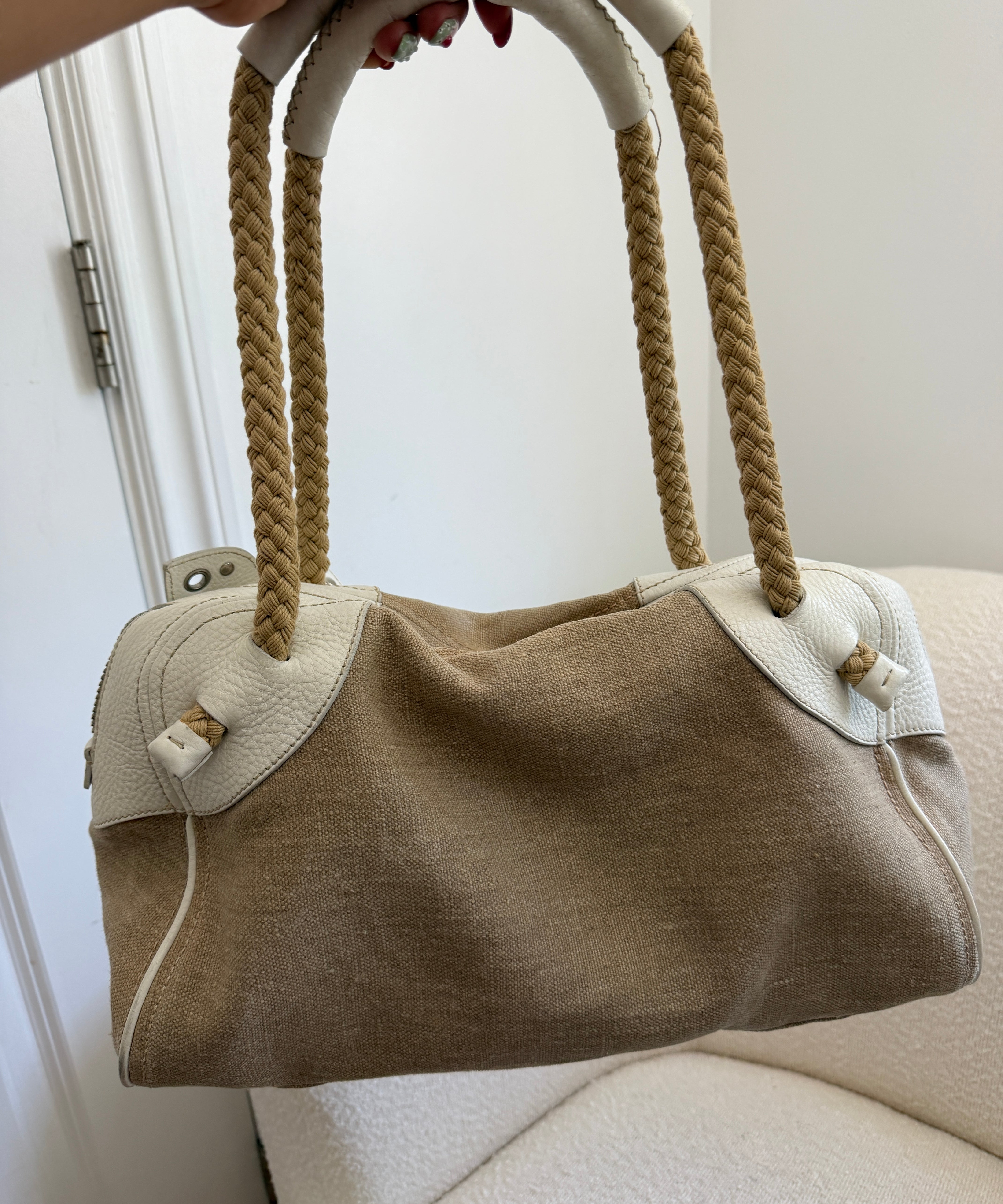 Beige Archive Miu Miu Studded Flower Shoulder Bag