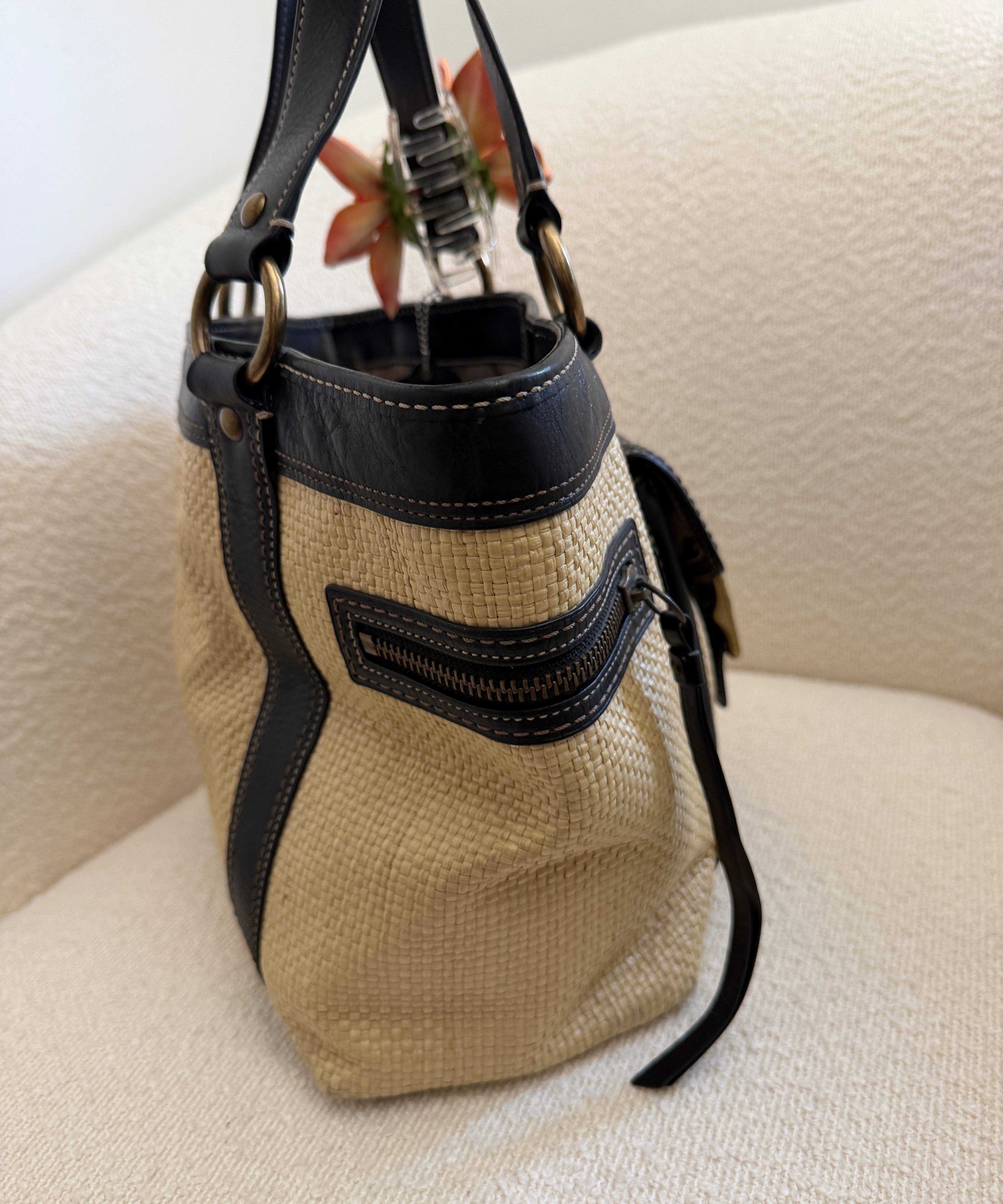 Coach Straw Woven Legacy Tote Bag