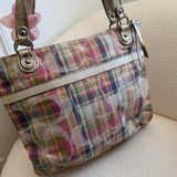 Coach Plaid Madras Poppy Tote Bag