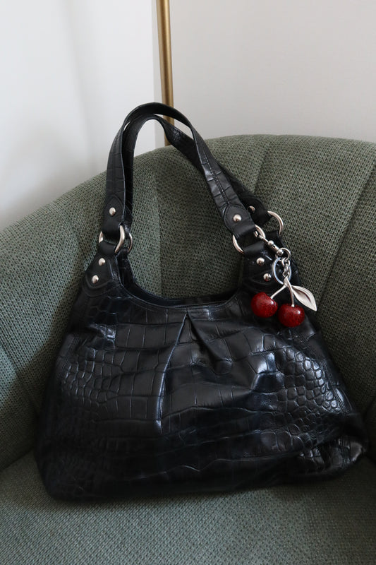Black Coach Croc-Embossed Maggie Tote Bag
