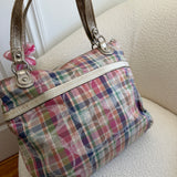Coach Plaid Madras Poppy Tote Bag