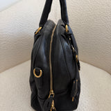 Black Pebbled Leather Prada Bowling Bag