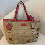 Coach Signature Straw Woven Tote Bag