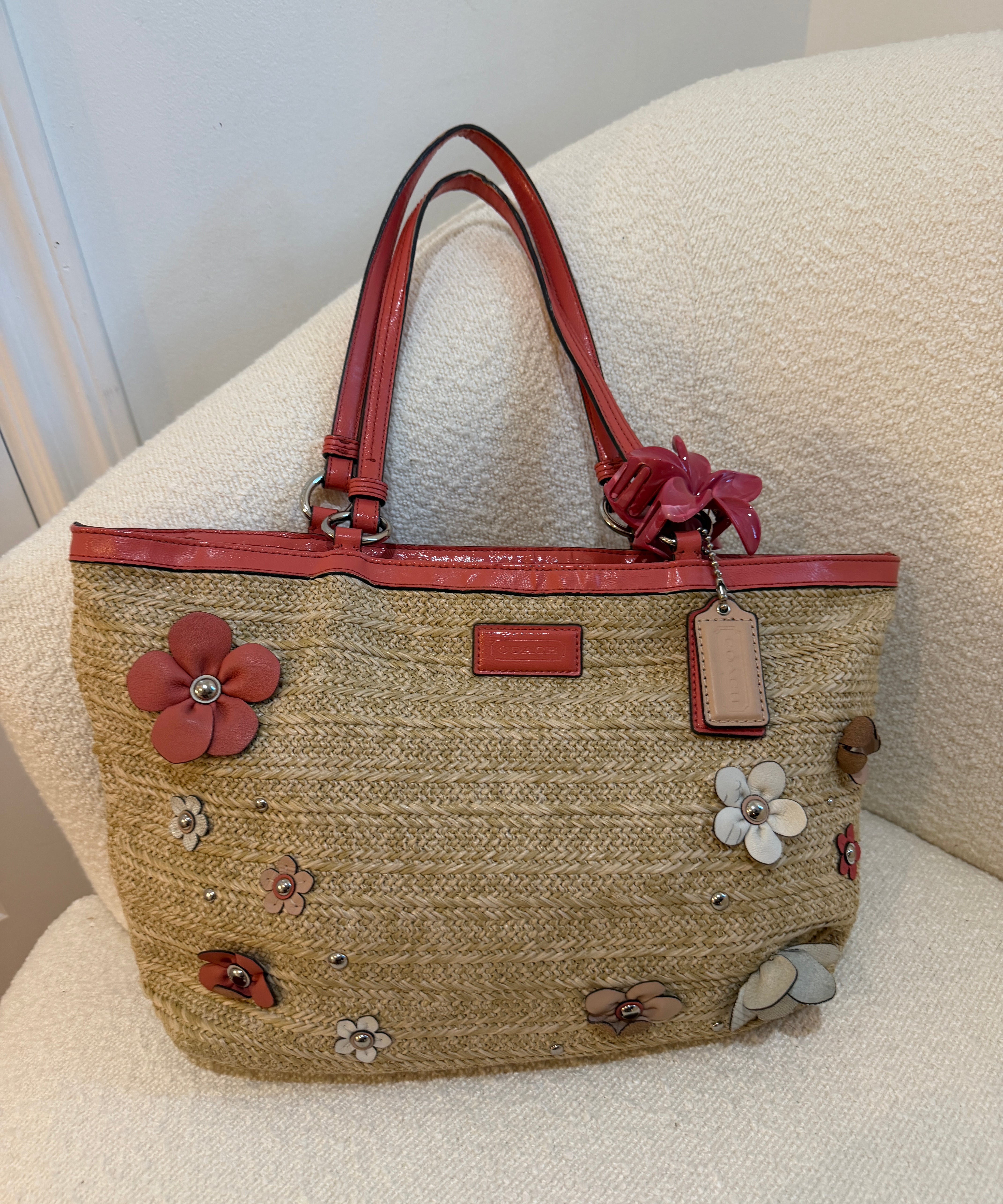 Coach Signature Straw Woven Tote Bag