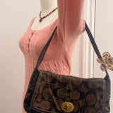Coach Brown Signature Turnlock Ergo Flap Bag