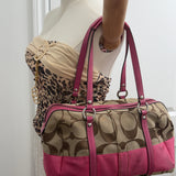 Coach Pink Stripe Signature Boston Bag