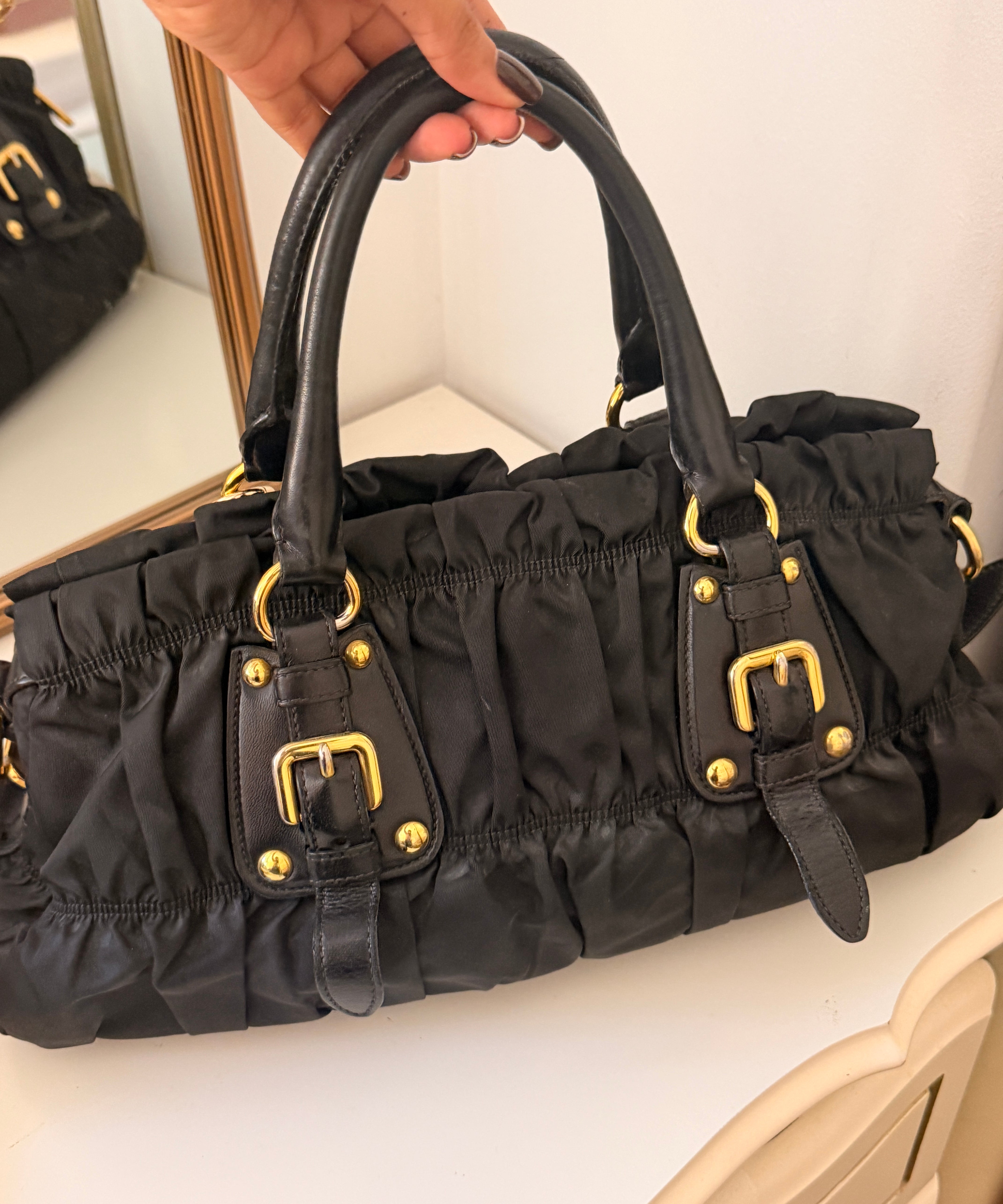 Black Prada Nylon Ruffle Bag