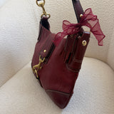 Coach Red Leather Hamptons Signature Hobo Bag with Gold Buckle Clip