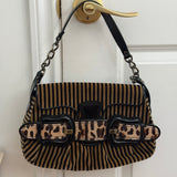 Fendi Velvet Striped B Bis Shoulder Bag